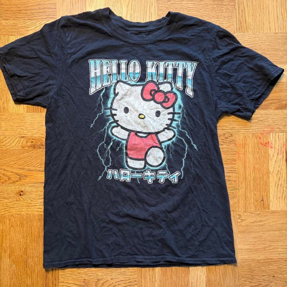 Hello Kitty Black Lightning Graphic T-Shirt Japanese Sanrio Tee